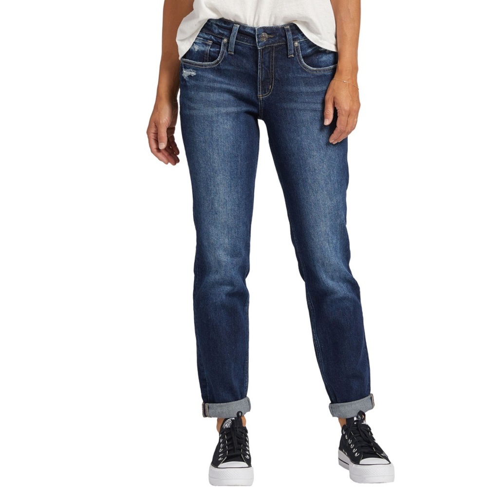 🌙 B103 - Silver Women's Boyfriend Curvy Fit Mid Rise Jeans #L27101EOE440
